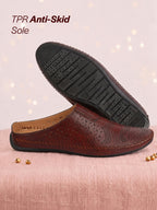men maroon ethnic wedding party back open laser cut design juttis and mojaris