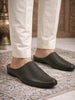 Men Olive Back Open Classic Design Textured Slip-On Ethnic Juttis and Mojaris