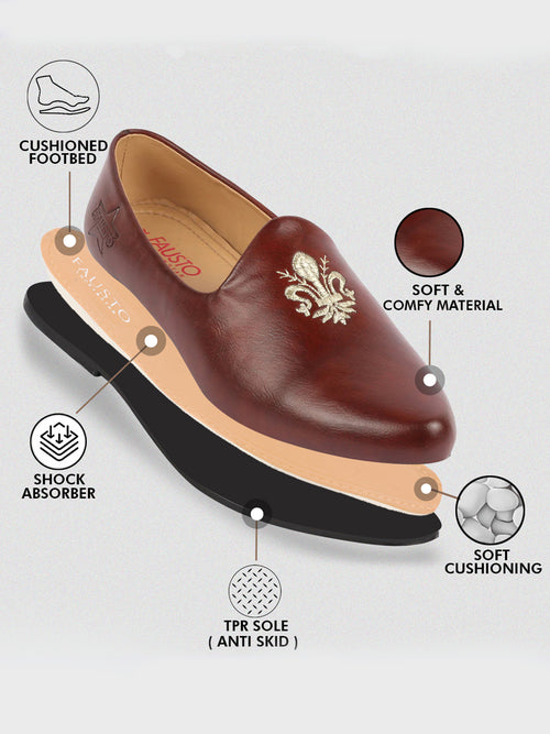 men cherry ethnic embroidery juttis and mojaris