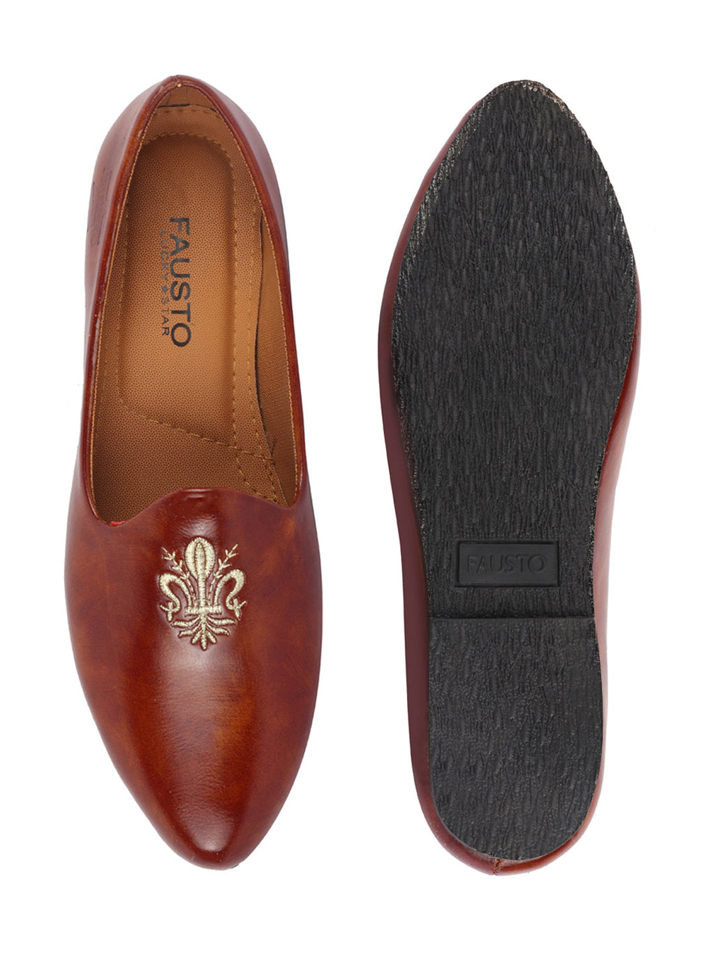 Men Tan Wedding Ethnic Party Embroidery Design Slip On Juttis and Mojaris