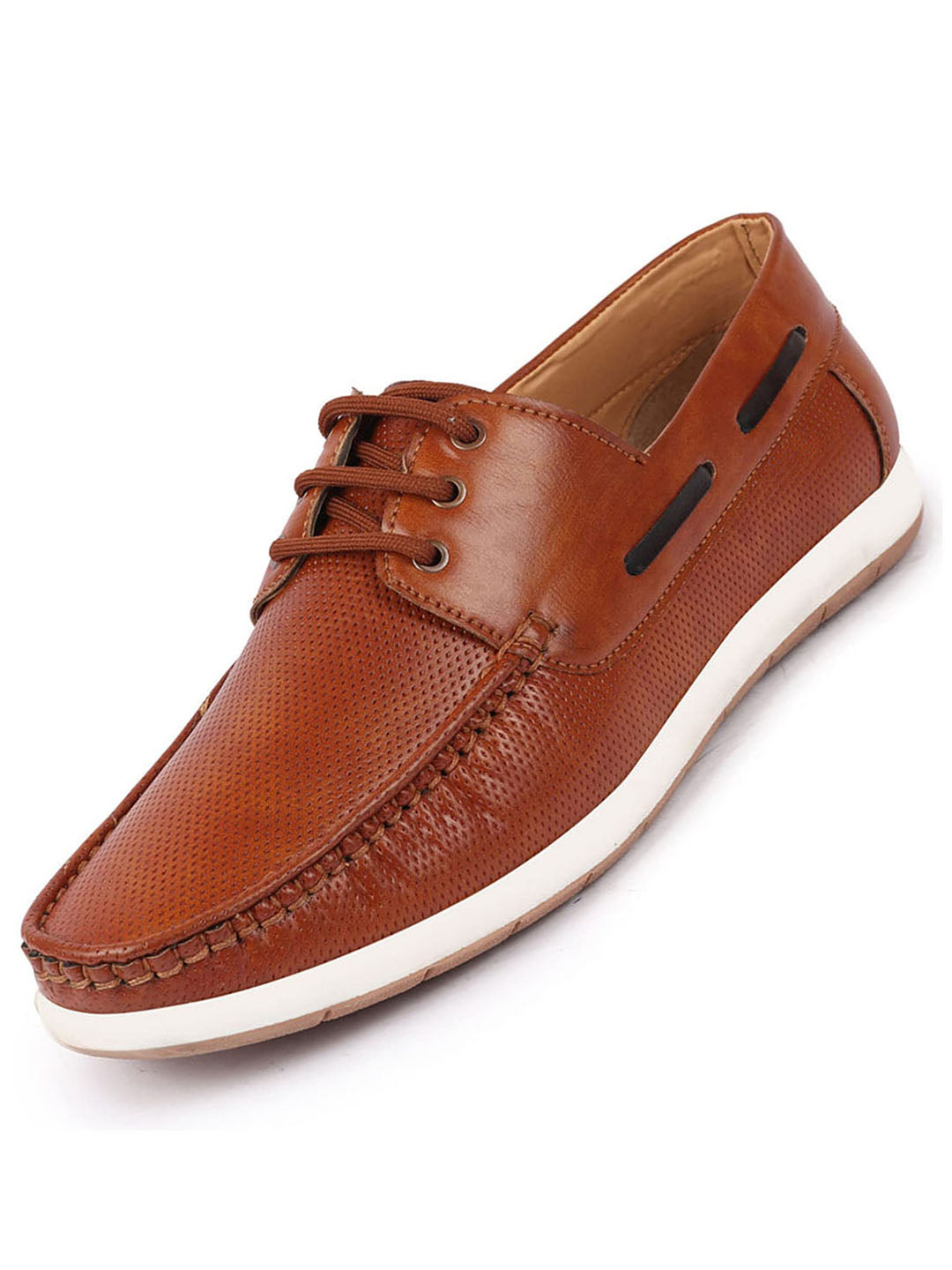Shop Men Tan Casual Lace-Up Boat Shoes Online.