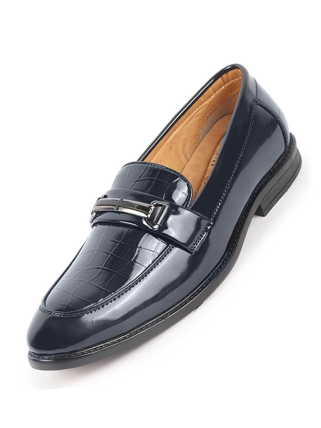 Men Blue Casual Patent Leather Slip-On Loafers