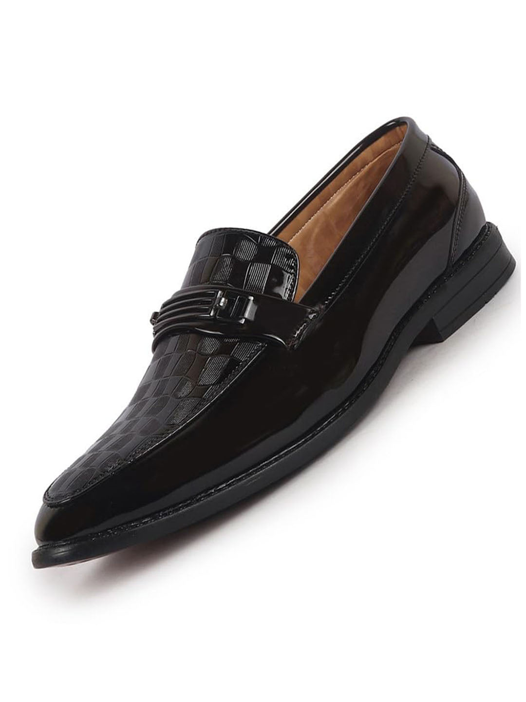 Men Brown Casual Patent Leather Slip-On Loafers