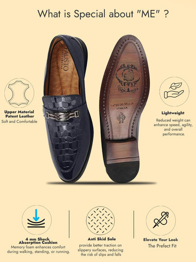 Shop Men Blue Casual Patent Leather Slip-On Loafers Online.