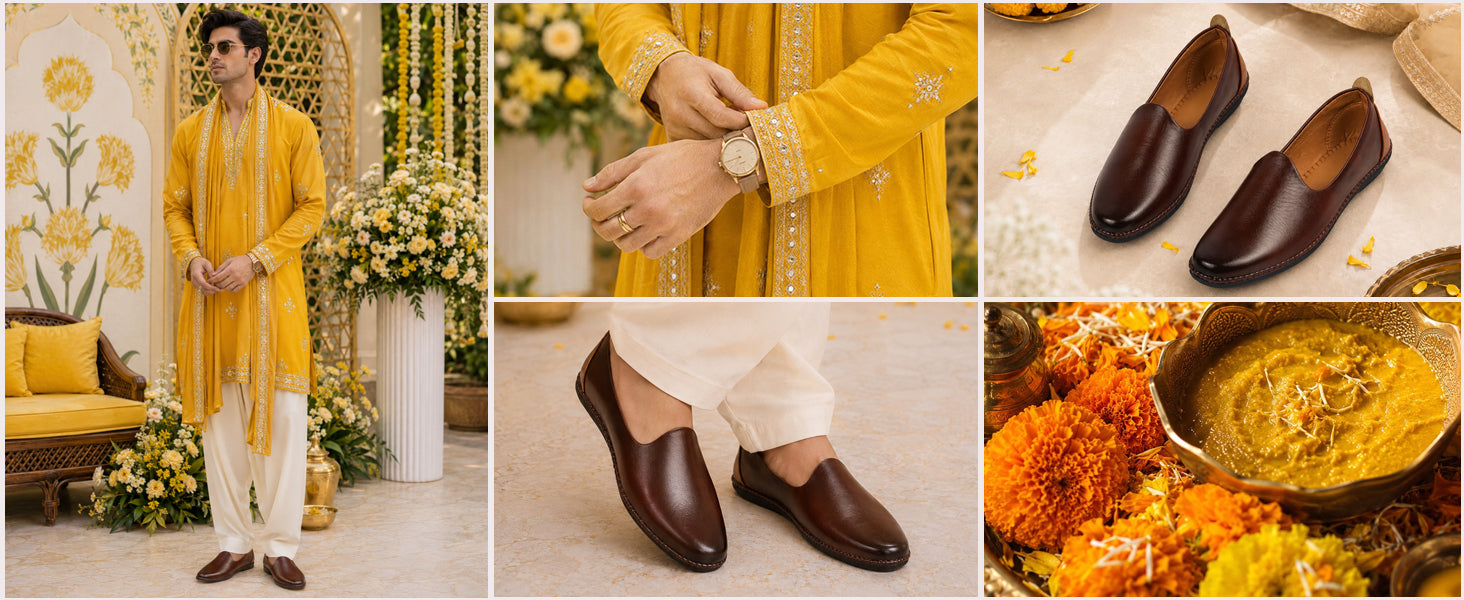 Men Black Ethnic Slip On Stylish Stitched Jutis and Mojaris for Wedding, Festive