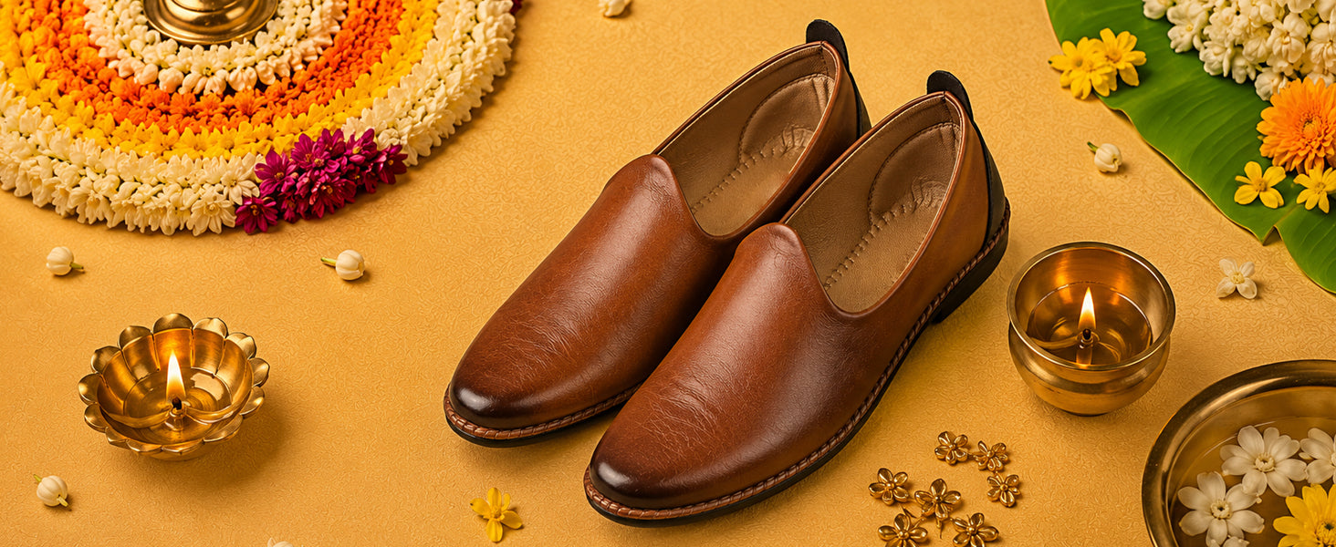 Men Black Ethnic Slip On Stylish Stitched Jutis and Mojaris for Wedding, Festive
