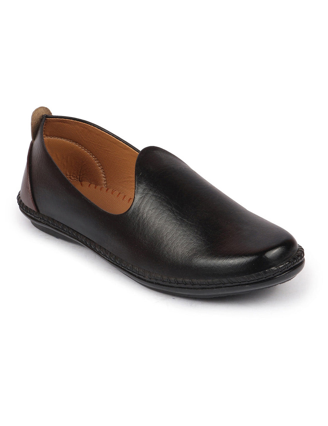Men Black Ethnic Slip On Stylish Stitched Jutis