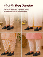 Men Black Ethnic Slip On Stylish Stitched Jutis