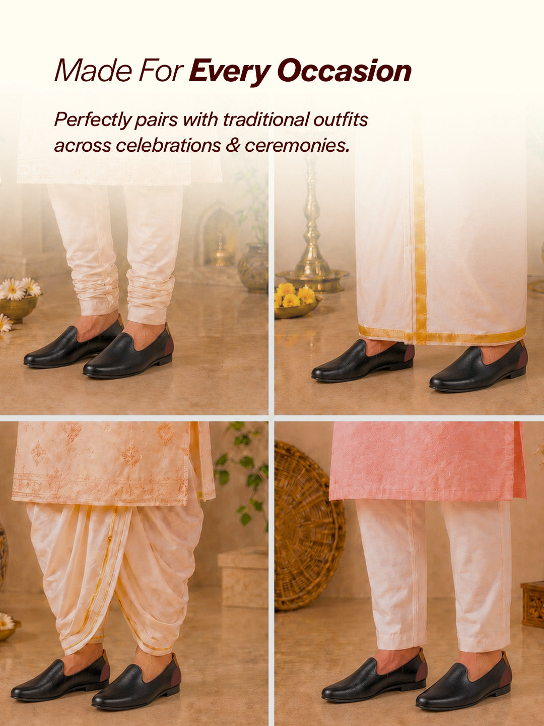 Men Black Ethnic Slip On Stylish Stitched Jutis