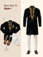 Men Black Ethnic Slip On Stylish Stitched Jutis