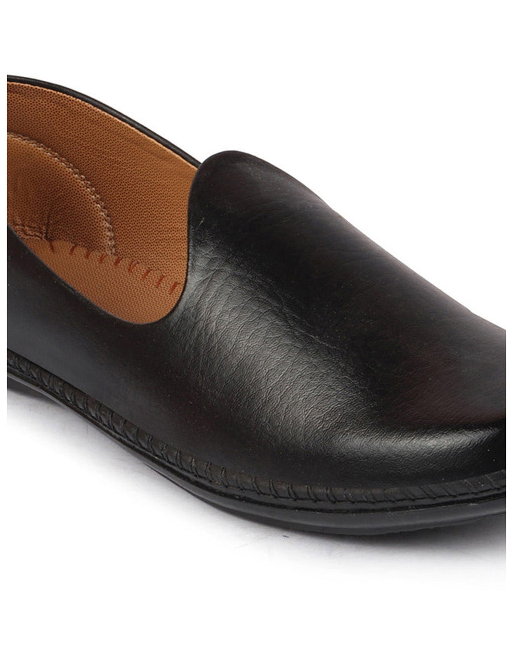 Men Black Ethnic Slip On Stylish Stitched Jutis
