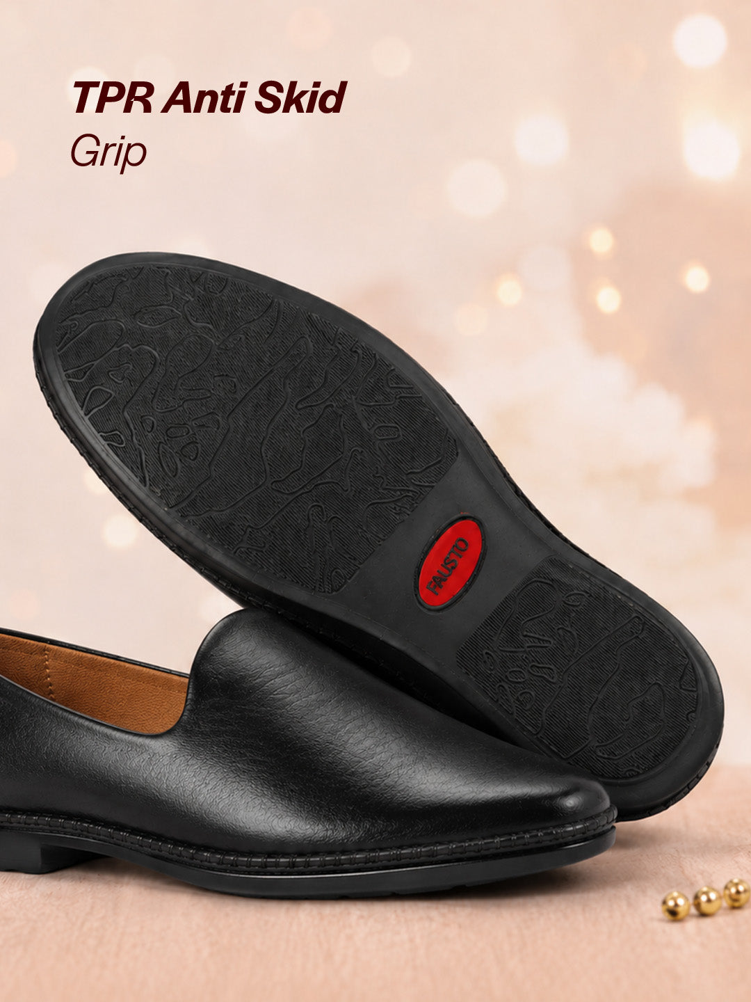 Men Black Ethnic Slip On Stylish Stitched Jutis