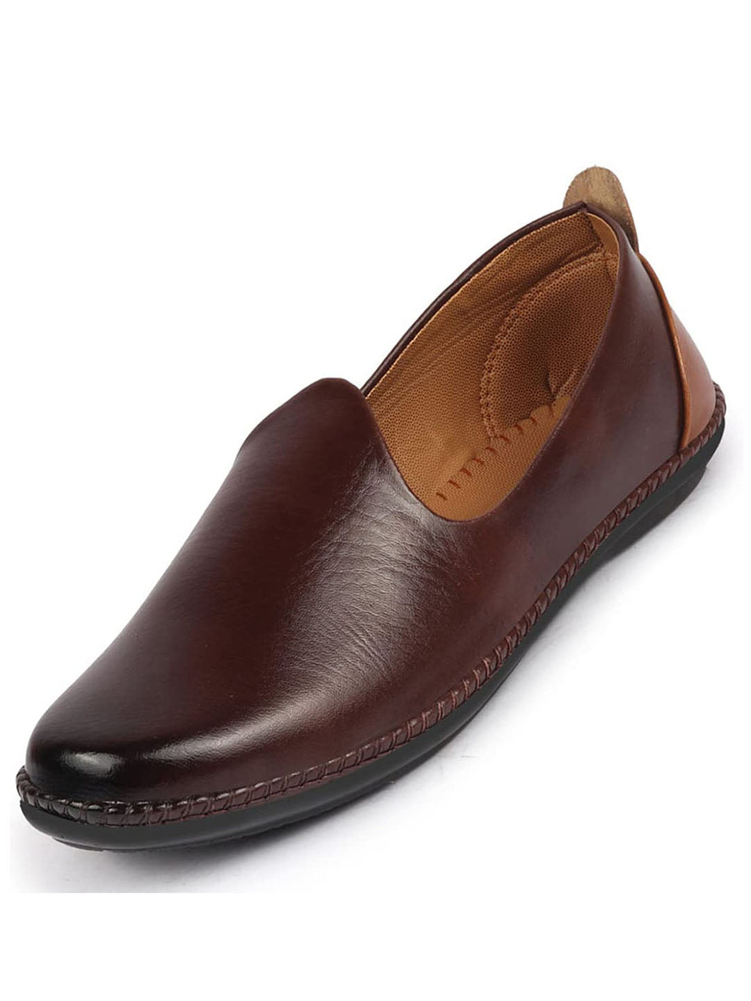 Men Brown Ethnic Slip On Stylish Stitched Jutis
