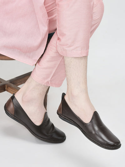 Men Brown Ethnic Slip On Stylish Stitched Jutis