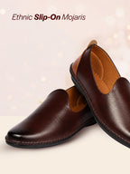 Men Brown Ethnic Slip On Stylish Stitched Jutis and Mojaris for Wedding, Festive