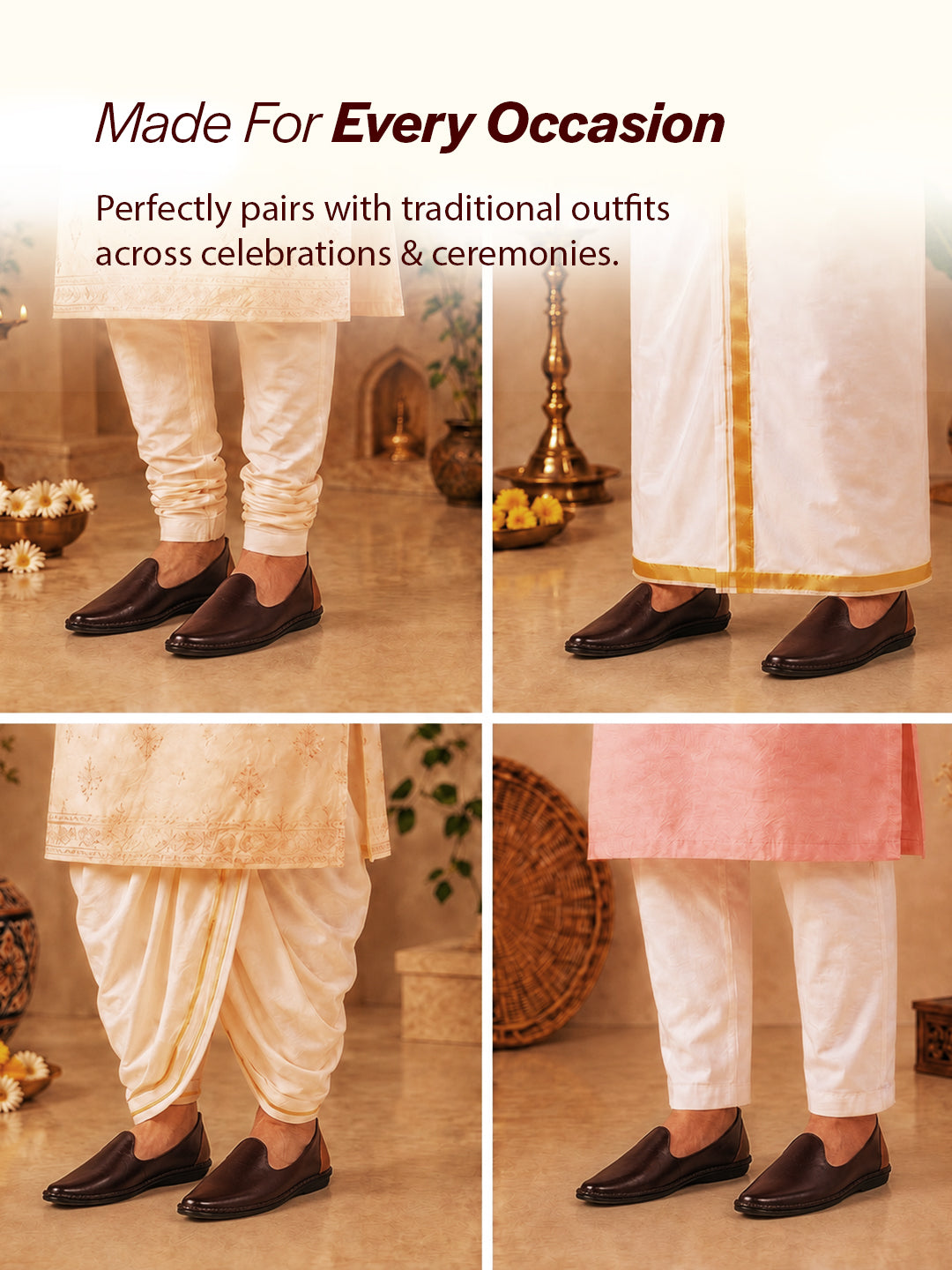 Men Brown Ethnic Slip On Stylish Stitched Jutis and Mojaris for Wedding, Festive