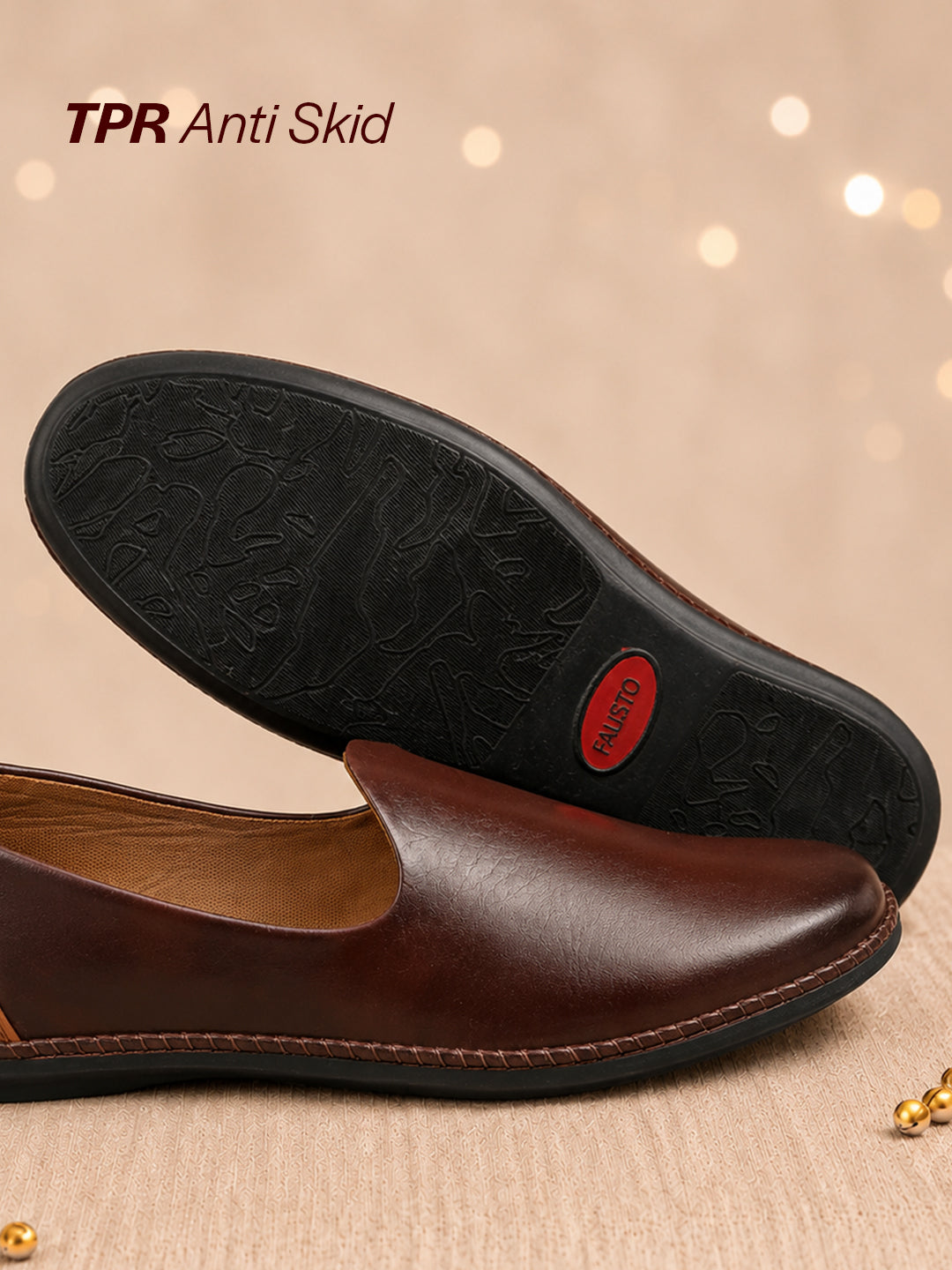 Men Brown Ethnic Slip On Stylish Stitched Jutis and Mojaris for Wedding, Festive