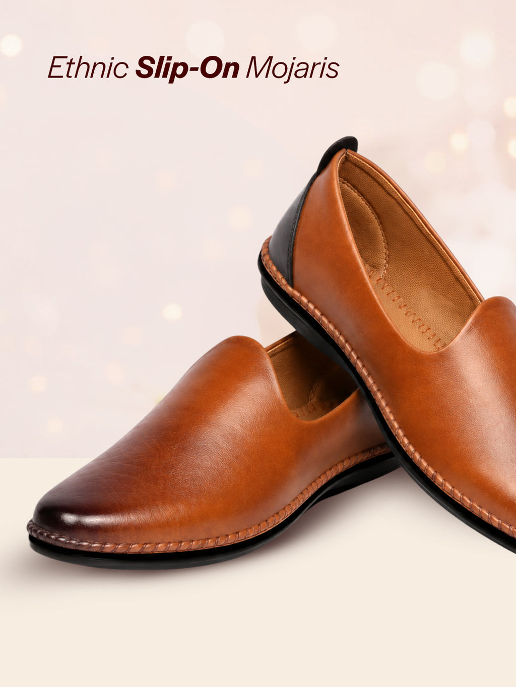 Shop Men Tan Ethnic Slip On Stylish Stitched Jutis Online.