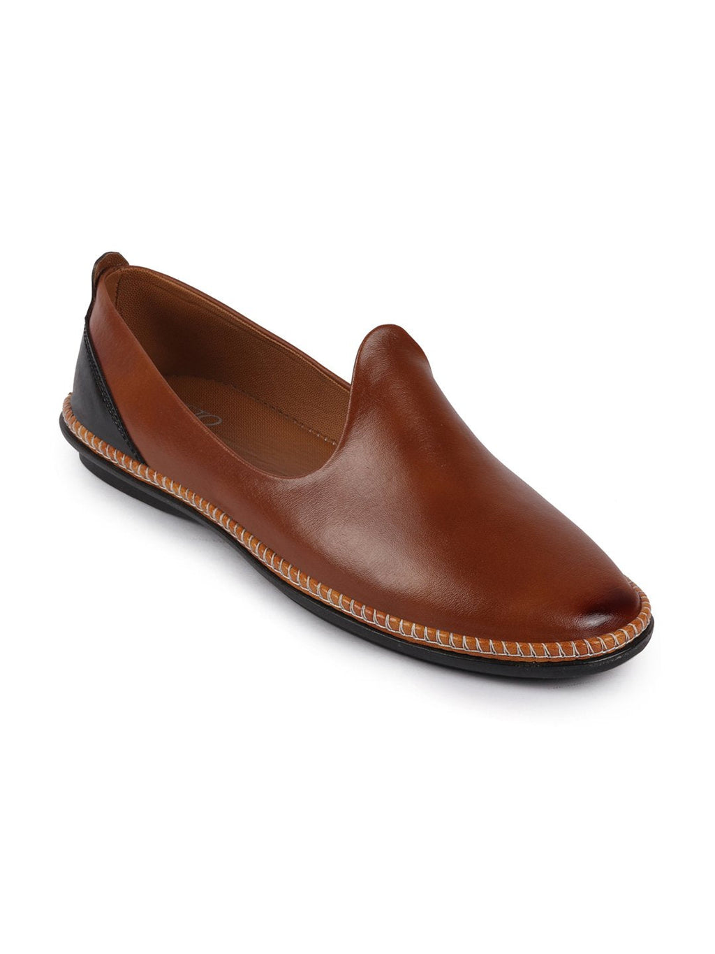 Men Tan Ethnic Slip On Stylish Stitched Jutis