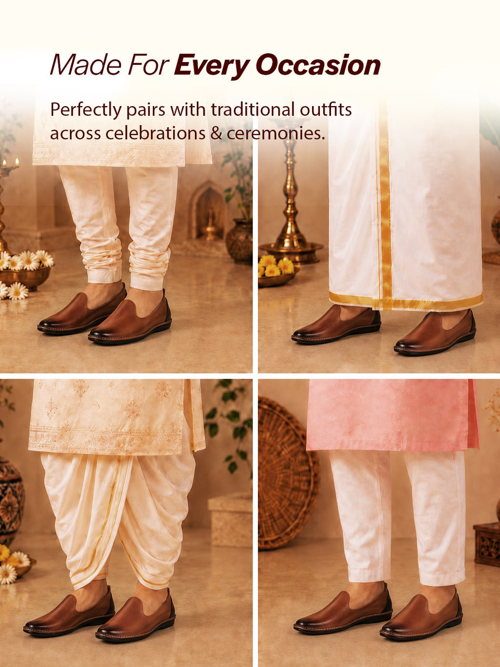 Shop Men Tan Ethnic Slip On Stylish Stitched Jutis Online.