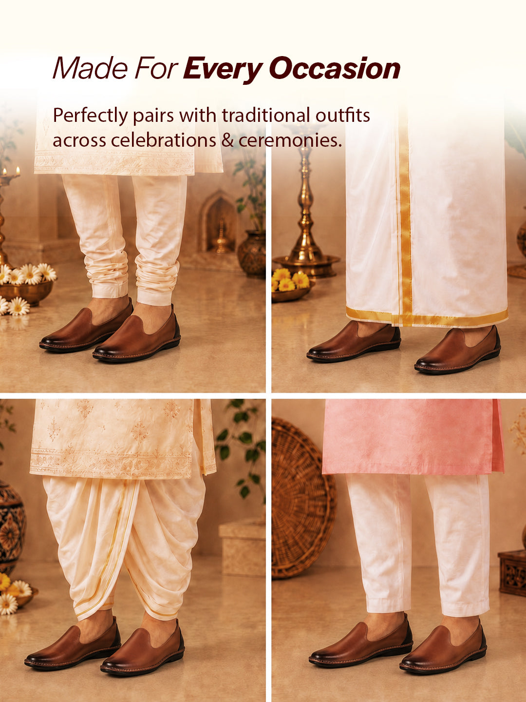 Shop Men Tan Ethnic Slip On Stylish Stitched Jutis Online.