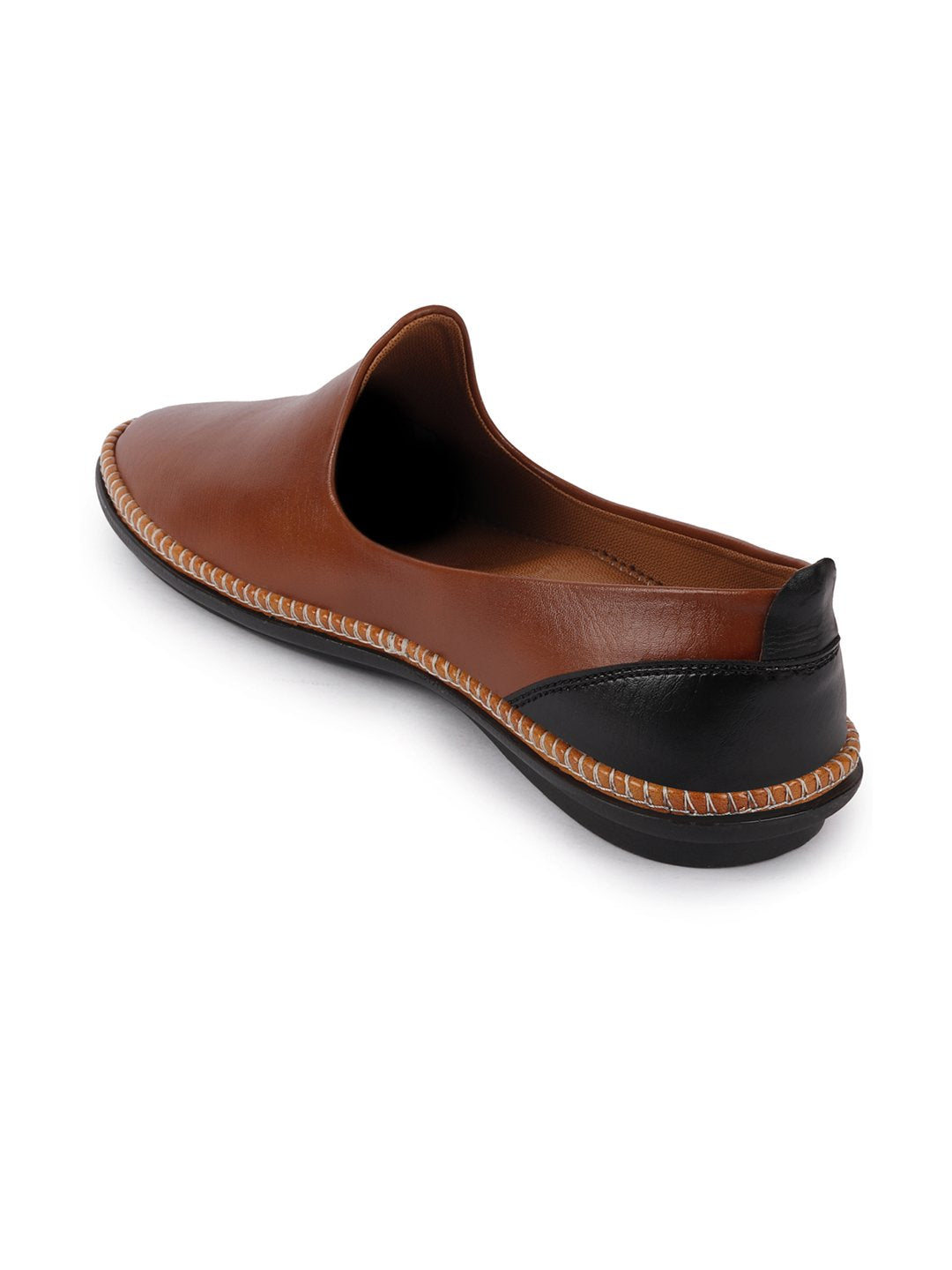 Men Tan Ethnic Slip On Stylish Stitched Jutis