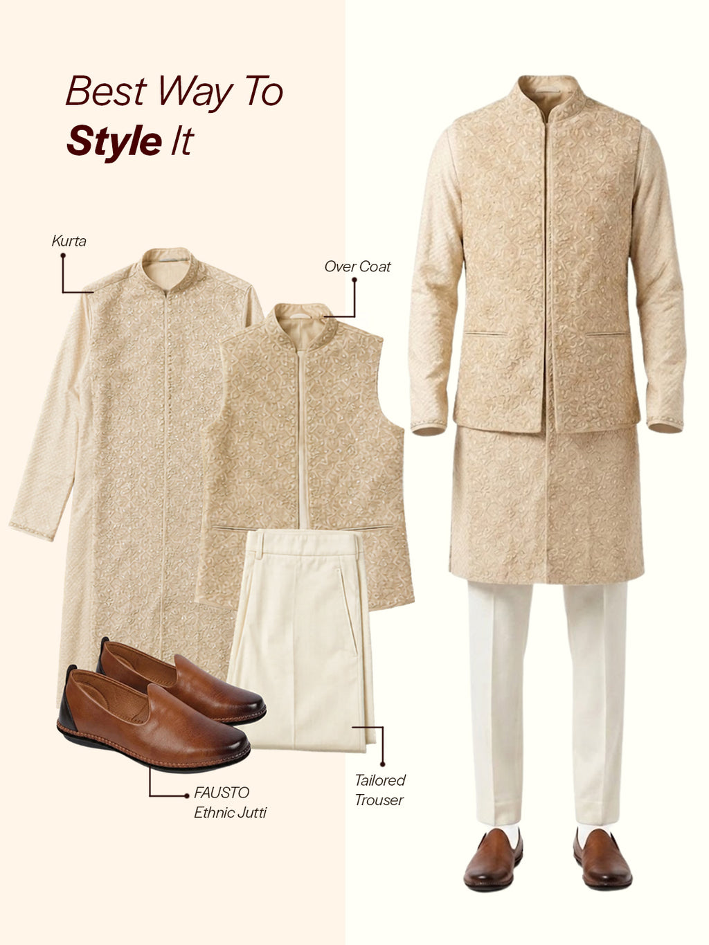 Shop Men Tan Ethnic Slip On Stylish Stitched Jutis Online.