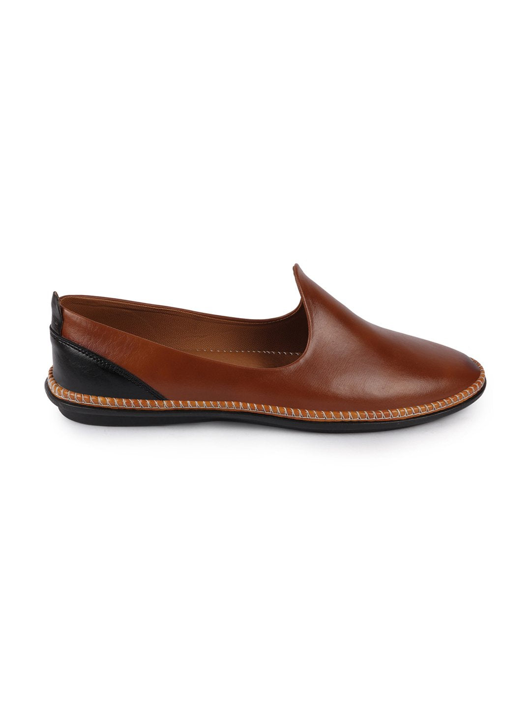 Men Tan Ethnic Slip On Stylish Stitched Jutis