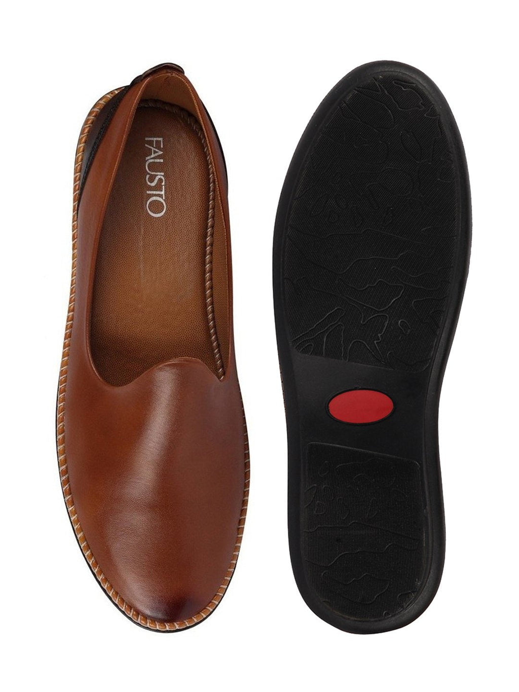 Men Tan Ethnic Slip On Stylish Stitched Jutis