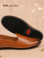 Men Tan Ethnic Slip On Stylish Stitched Jutis and Mojaris for Wedding, Festive