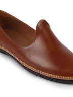 Men Tan Ethnic Slip On Stylish Stitched Jutis