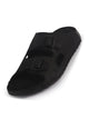 Men Black Suede Leather Round Open Toe Dual Strap Slip On Sandals | Broad Feet Heel Cup Arch Support Slider | Slippers for Travel, Summer, Beach Walking with Anti Skid Sole