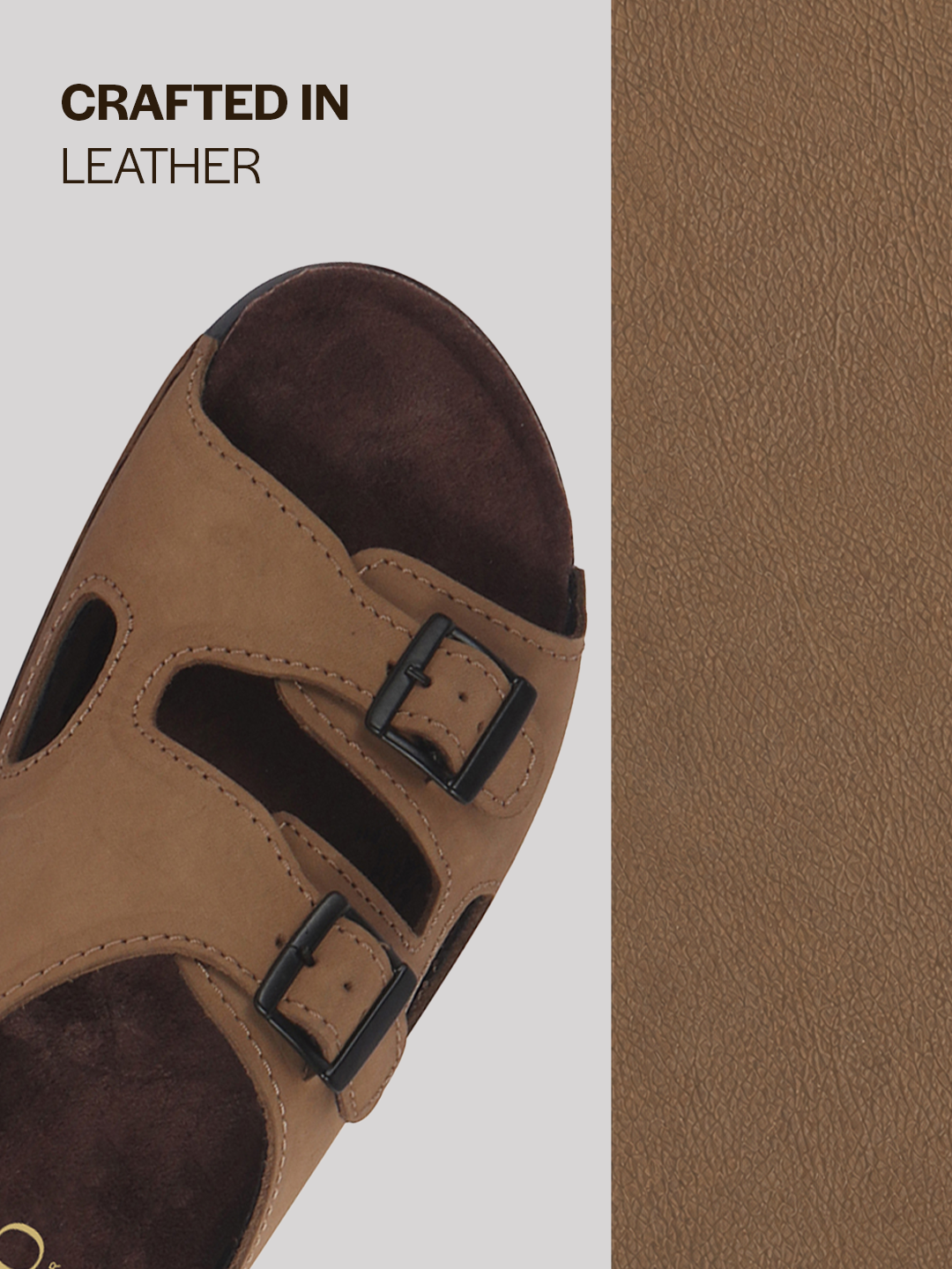 Men Cheeku Suede Leather Round Open Toe Dual Strap Slip On Sandals | Broad Feet Heel Cup Arch Support Slider | Slippers for Travel, Summer, Beach Walking with Anti Skid Sole