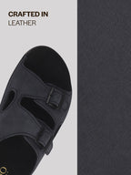 Men Navy Suede Leather Round Open Toe Dual Strap Slip On Sandals | Broad Feet Heel Cup Arch Support Slider | Slippers for Travel, Summer, Beach Walking with Anti Skid Sole