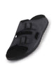 Men Navy Suede Leather Round Open Toe Dual Strap Slip On Sandals | Broad Feet Heel Cup Arch Support Slider | Slippers for Travel, Summer, Beach Walking with Anti Skid Sole