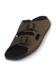 Men Olive Suede Leather Round Open Toe Dual Strap Slip On Sandals | Broad Feet Heel Cup Arch Support Slider | Slippers for Travel, Summer, Beach Walking with Anti Skid Sole