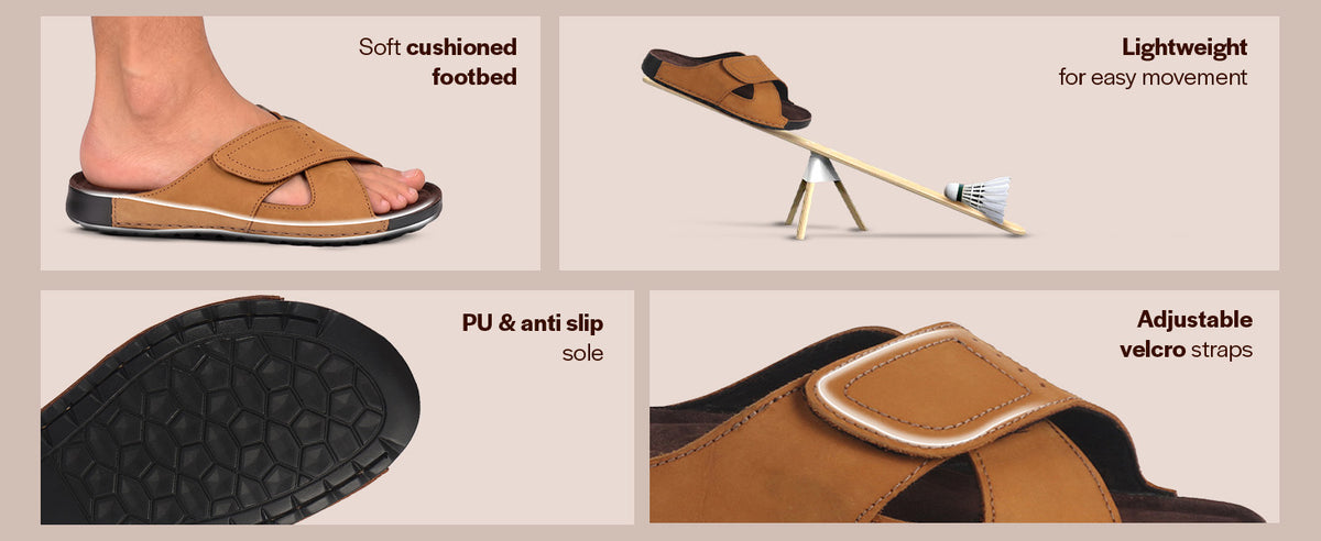 Men Navy Suede Leather Open Toe Double Strap Walking Sandals with Heel Cup Arch Support | Indoor Slippers with Anti Skid Sole | Perfect for Travel, Summer Casuals Comfort