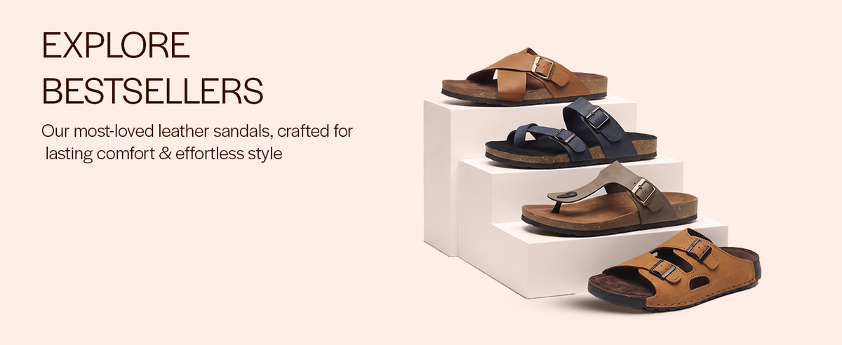Men Navy Suede Leather Open Toe Double Strap Walking Sandals with Heel Cup Arch Support | Indoor Slippers with Anti Skid Sole | Perfect for Travel, Summer Casuals Comfort