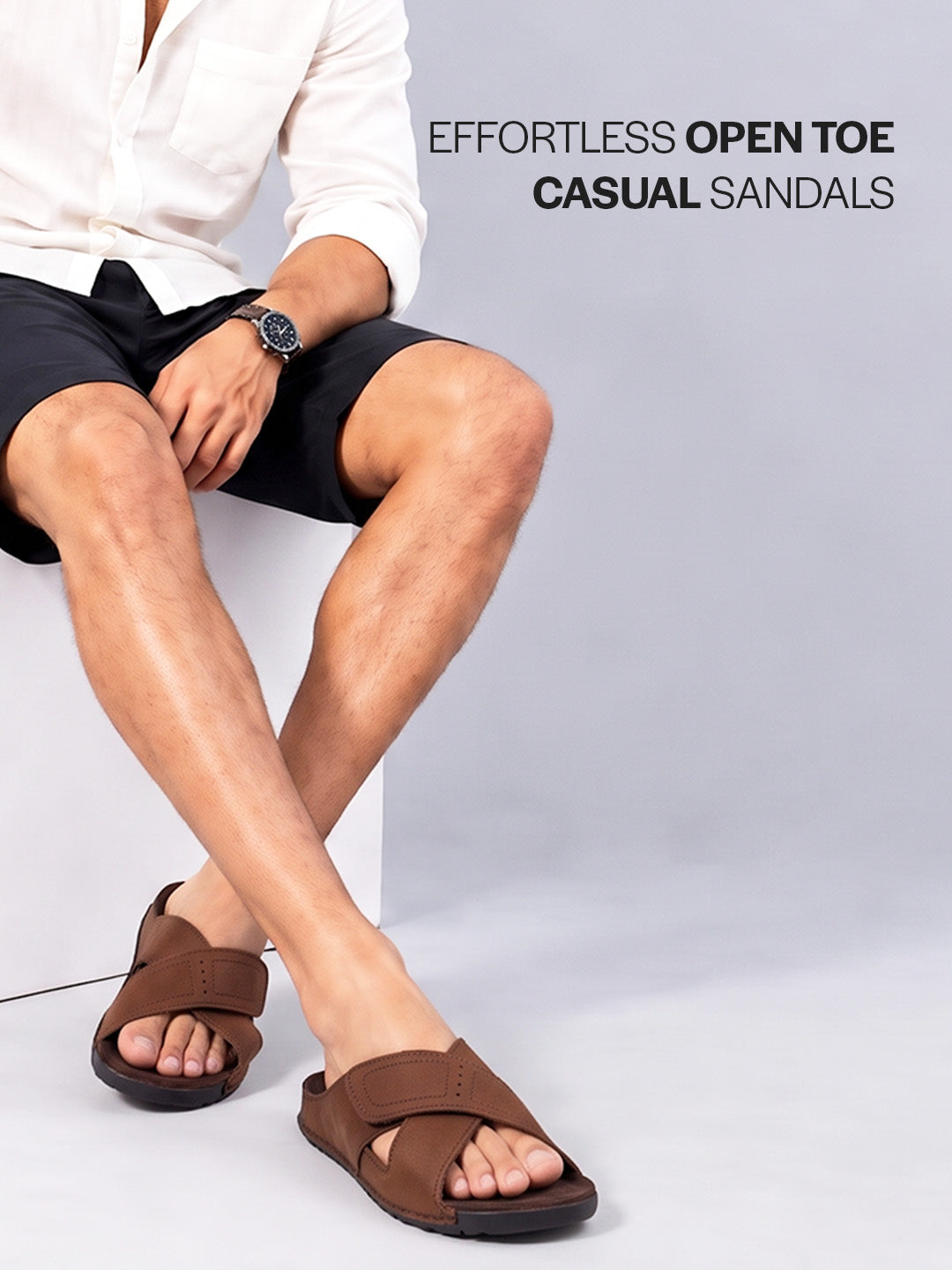 Men Brown Suede Leather Open Toe Double Strap Walking Sandals with Heel Cup Arch Support | Indoor Slippers with Anti Skid Sole | Perfect for Travel, Summer Casuals Comfort
