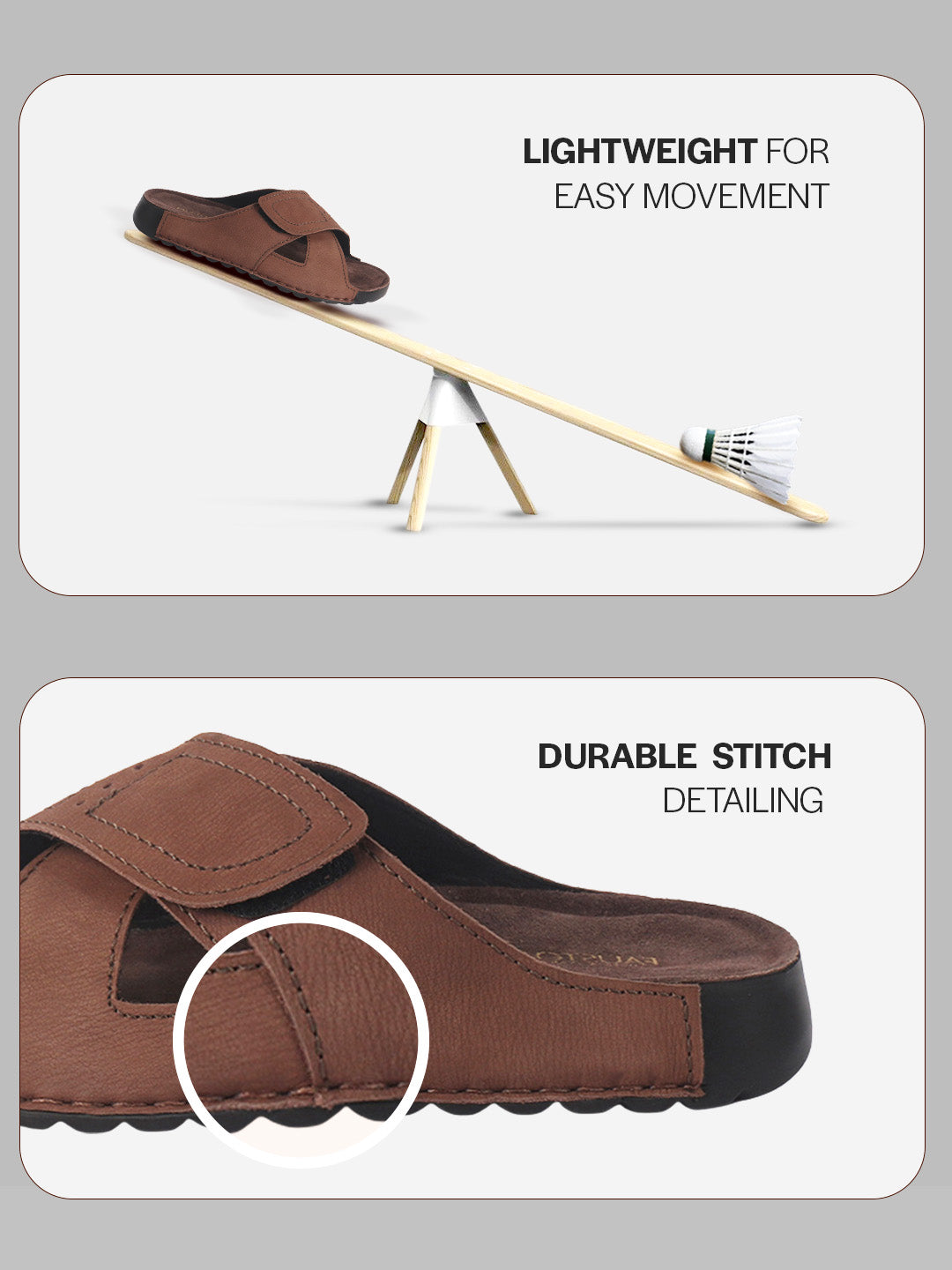 Men Brown Suede Leather Open Toe Double Strap Walking Sandals with Heel Cup Arch Support | Indoor Slippers with Anti Skid Sole | Perfect for Travel, Summer Casuals Comfort