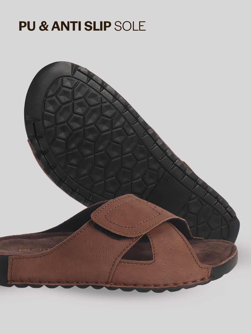 Men Brown Suede Leather Open Toe Double Strap Walking Sandals with Heel Cup Arch Support | Indoor Slippers with Anti Skid Sole | Perfect for Travel, Summer Casuals Comfort