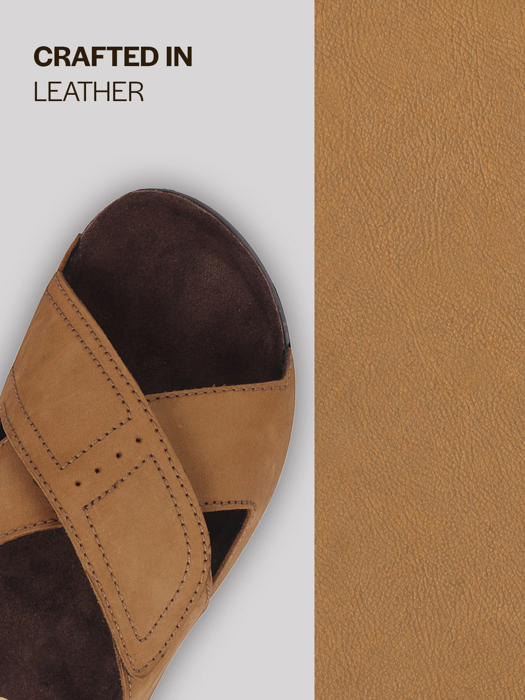 Men Camel Suede Leather Open Toe Double Strap Walking Sandals with Heel Cup Arch Support | Indoor Slippers with Anti Skid Sole | Perfect for Travel, Summer Casuals Comfort