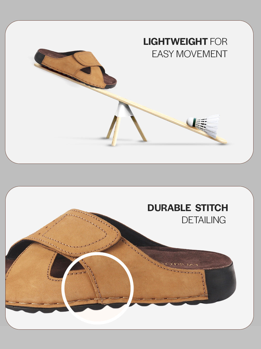Men Camel Suede Leather Open Toe Double Strap Walking Sandals with Heel Cup Arch Support | Indoor Slippers with Anti Skid Sole | Perfect for Travel, Summer Casuals Comfort