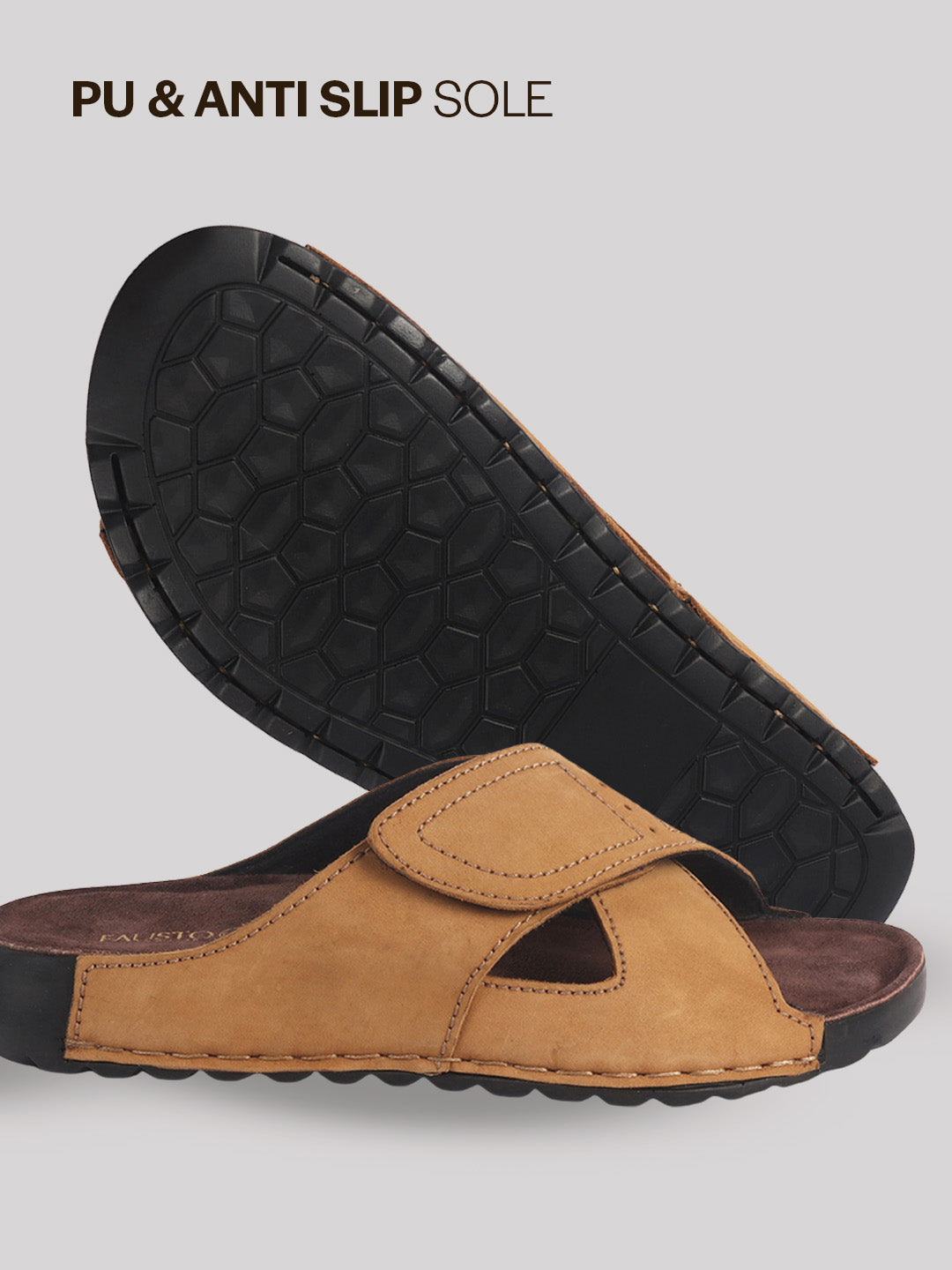 Men Camel Suede Leather Open Toe Double Strap Walking Sandals with Heel Cup Arch Support | Indoor Slippers with Anti Skid Sole | Perfect for Travel, Summer Casuals Comfort