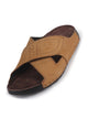 Men Camel Suede Leather Open Toe Double Strap Walking Sandals with Heel Cup Arch Support | Indoor Slippers with Anti Skid Sole | Perfect for Travel, Summer Casuals Comfort