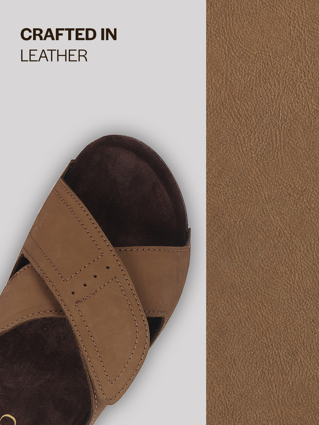 Men Cheeku Suede Leather Open Toe Double Strap Walking Sandals with Heel Cup Arch Support | Indoor Slippers with Anti Skid Sole | Perfect for Travel, Summer Casuals Comfort