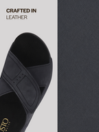 Men Navy Suede Leather Open Toe Double Strap Walking Sandals with Heel Cup Arch Support | Indoor Slippers with Anti Skid Sole | Perfect for Travel, Summer Casuals Comfort