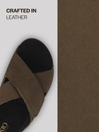 Men Olive Suede Leather Open Toe Double Strap Walking Sandals with Heel Cup Arch Support | Indoor Slippers with Anti Skid Sole | Perfect for Travel, Summer Casuals Comfort