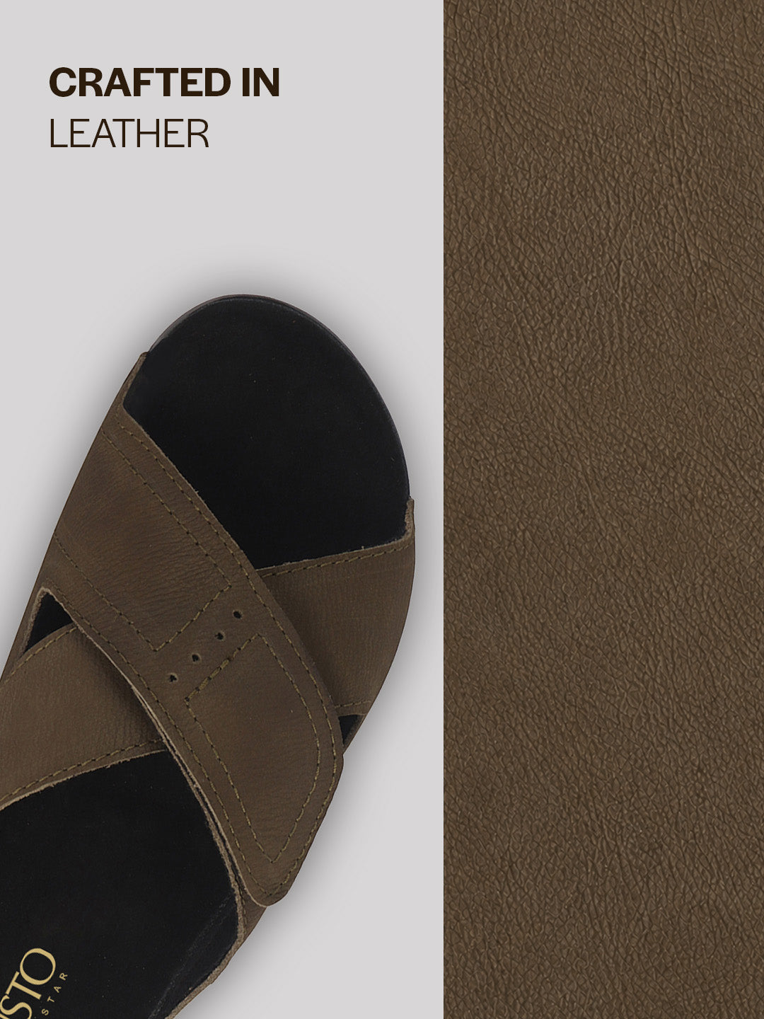 Men Olive Suede Leather Open Toe Double Strap Walking Sandals with Heel Cup Arch Support | Indoor Slippers with Anti Skid Sole | Perfect for Travel, Summer Casuals Comfort