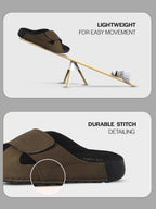Men Olive Suede Leather Open Toe Double Strap Walking Sandals with Heel Cup Arch Support | Indoor Slippers with Anti Skid Sole | Perfect for Travel, Summer Casuals Comfort